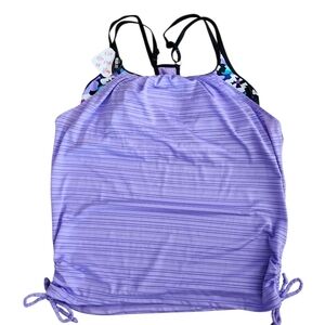 Gerry Purple Floral Ruched Swim Top Nwt‎ Size Small